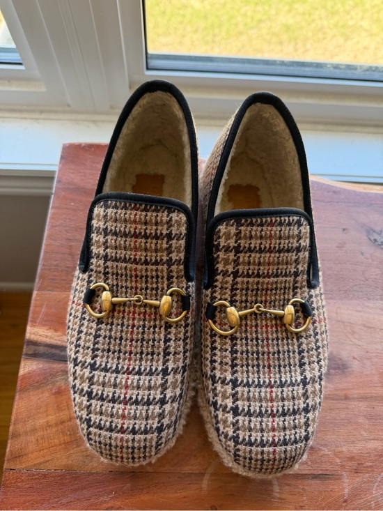 Gucci Shoes - Gucci Beige/Brown Plaid Wool Horsebit Loafers